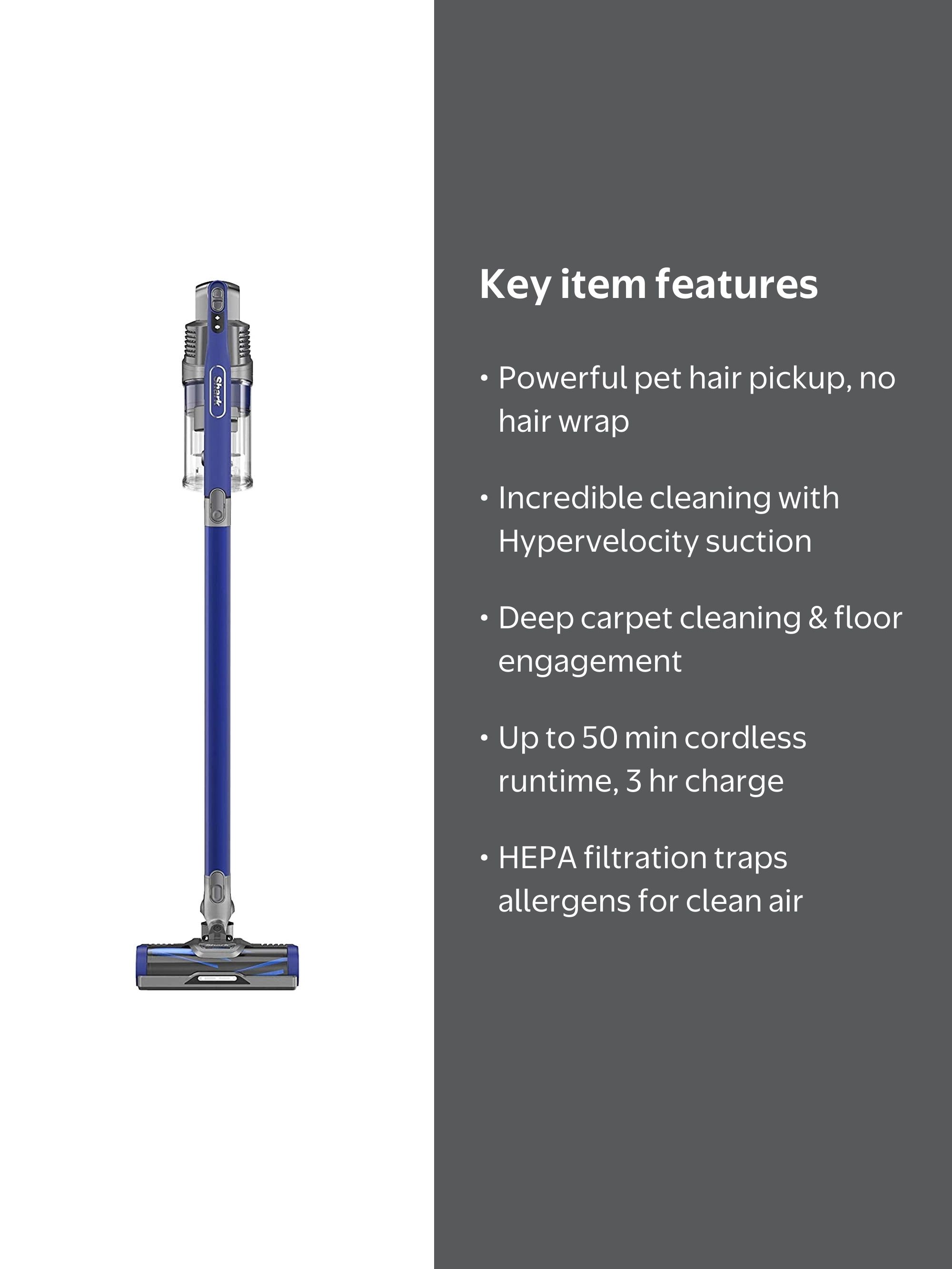 Shark, Pet Power Cordless Stick Vacuum, IZ363HT, Blue - Walmart.com