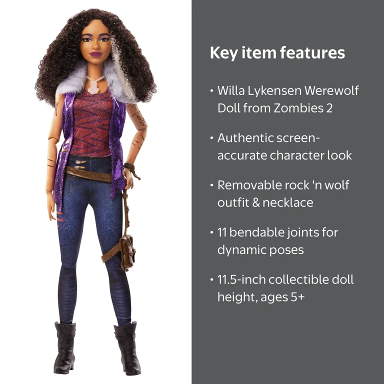 Disney Zombies, Willa Lykensen Werewolf Doll, 11.5 in, Poseable