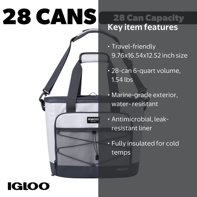 igloo travel tote cooler bag Latitude 16-Can Cooler, Carbonite this lunch pail offers ample space for storing your meals and beverages Igloo 24 Can Capacity Trailmate