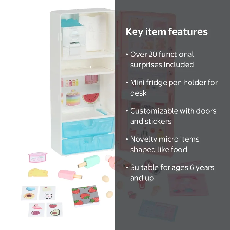 Real Littles Desktop Caddy, Mini Pink Fridge with 20+ Stationery
