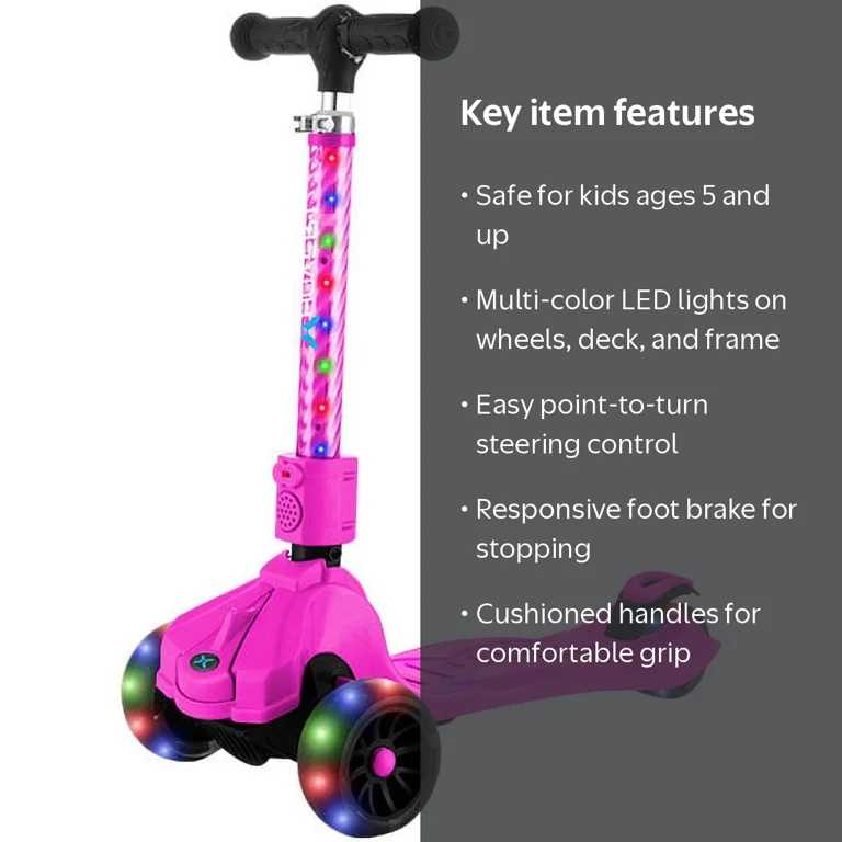 Hover-1 Kids Gear Ziggy Folding Kick Scooter, Pink, LED Lights