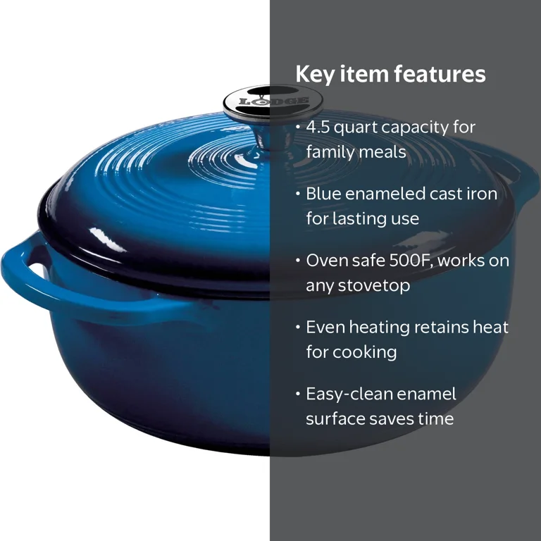 LODGE ENAMEL ダッチオーブン　ブルー Lodge Cast Iron 4.5 Quart Enameled Dutch Oven, Blue - Walmart.com