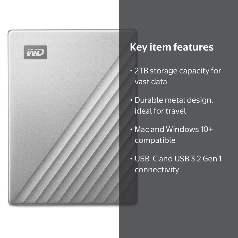 WD, My Passport Ultra for Mac, 2TB, Silver, USB-C‚Ñ¢ ready