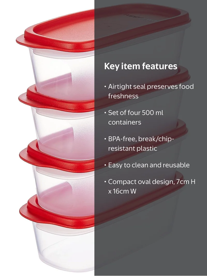 Tupperware, Plastic Food Storage Container, 500 ml, Red - Walmart.com