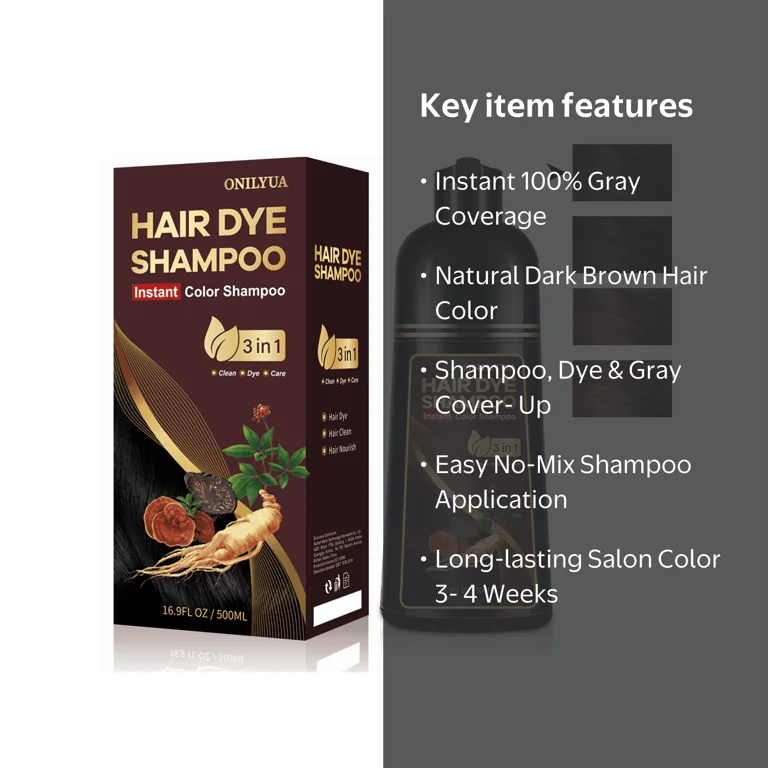 Seroniva Dark Brown Hair Dye Shampoo 3-in-1, Instant Gray Coverage