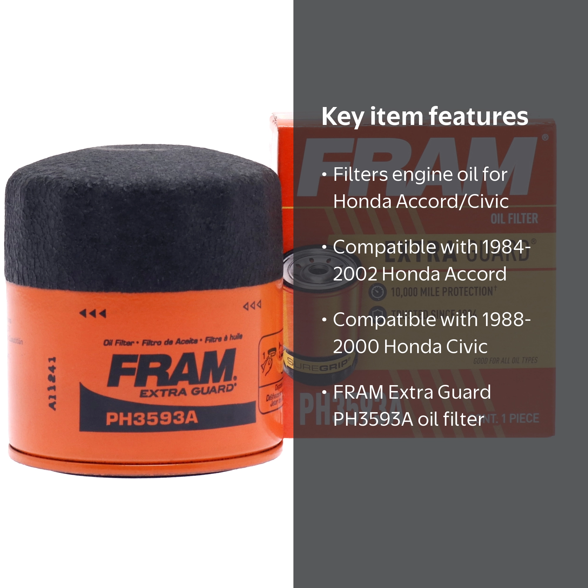 FRAM Extra Guard Oil Filter, PH3593A Fits select: 1984-2002 HONDA