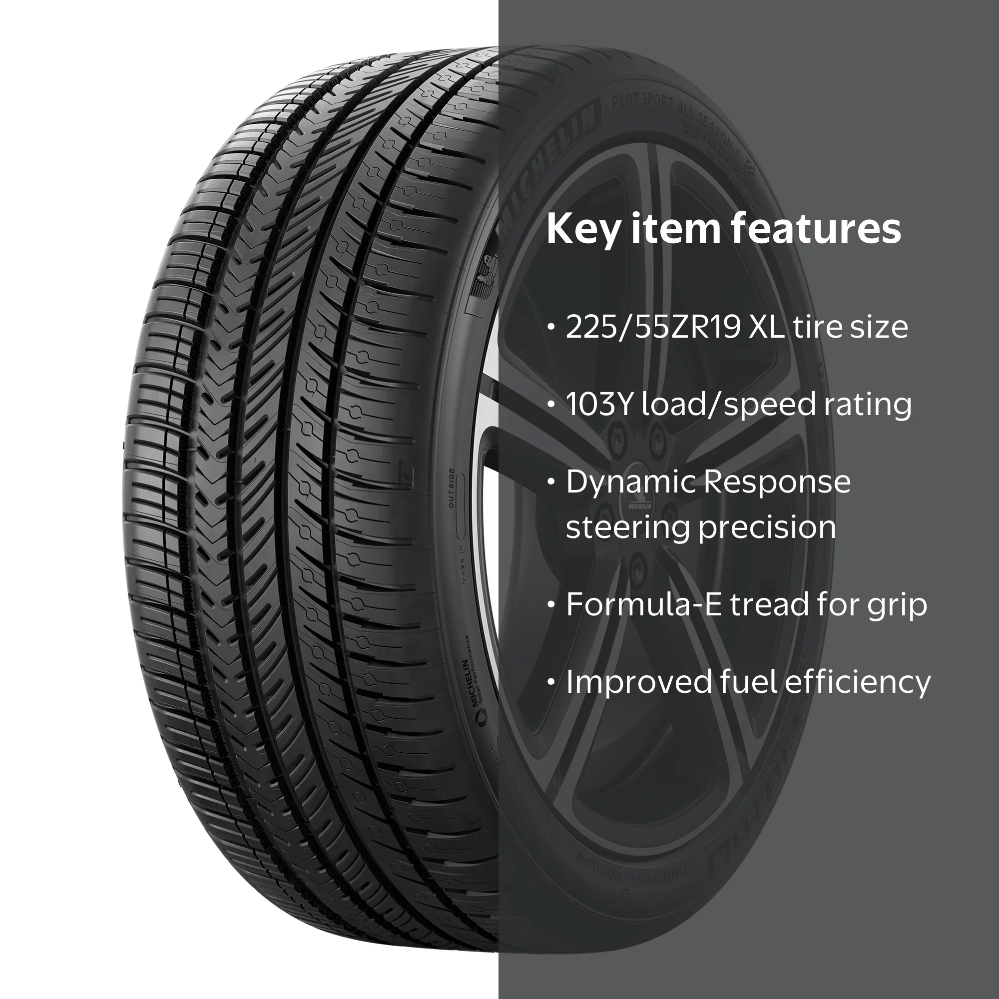 Michelin, All-Season Tire, 225/55ZR19/XL 103Y, Control & Grip