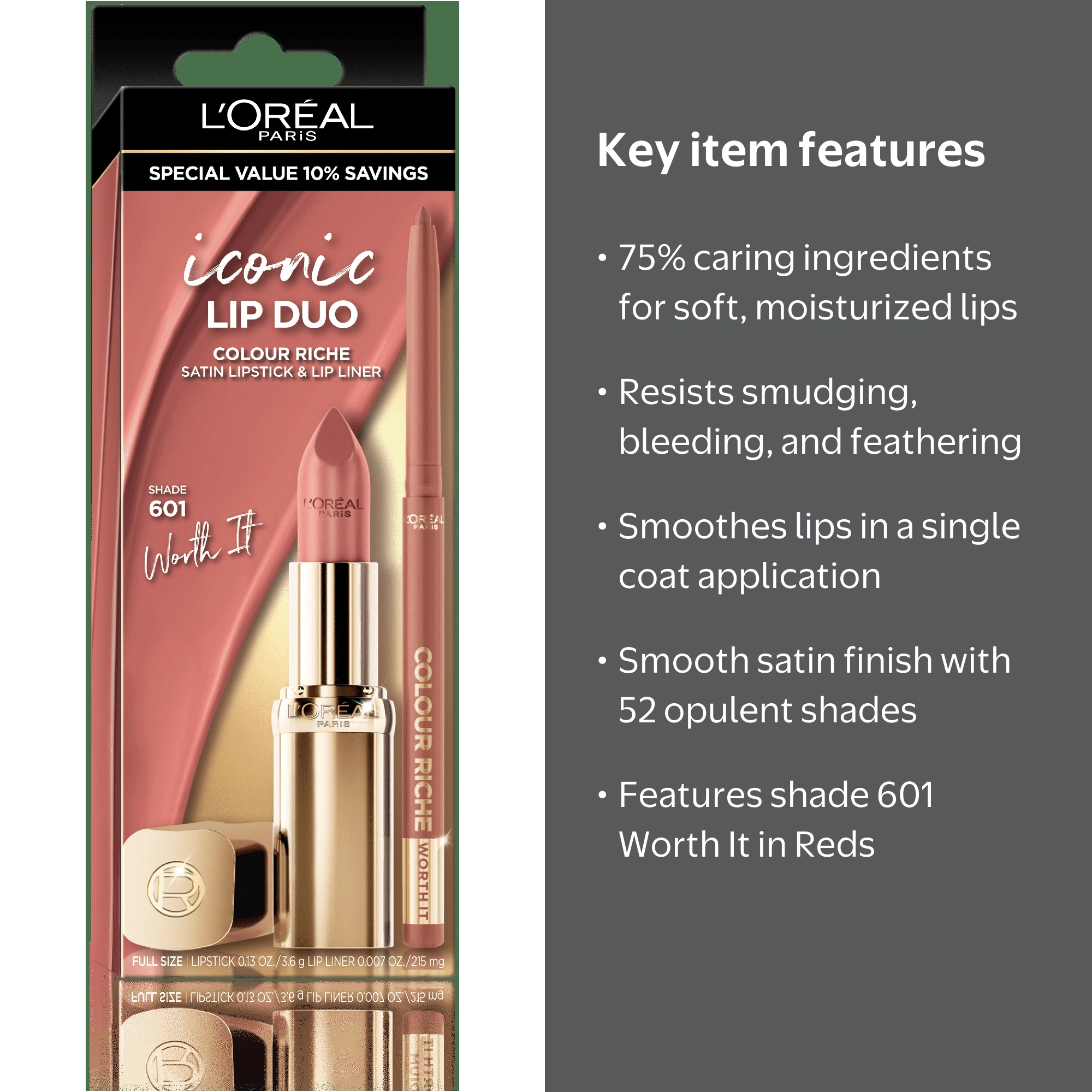 L'Oreal Paris Original Satin Lipstick for Moisturized Lips, 601
