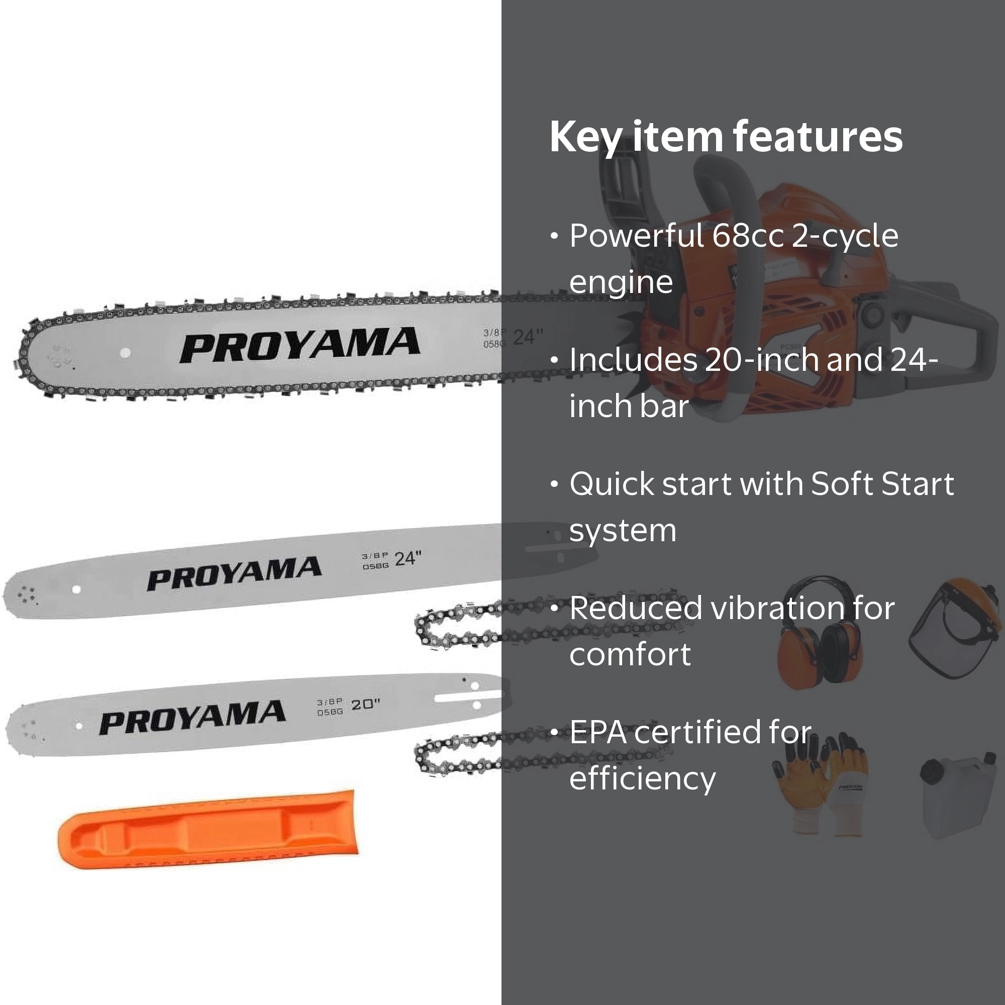 PROYAMA 68CC 2-Cycle Top Handle Gas Powered Chainsaw 24 Inch 20
