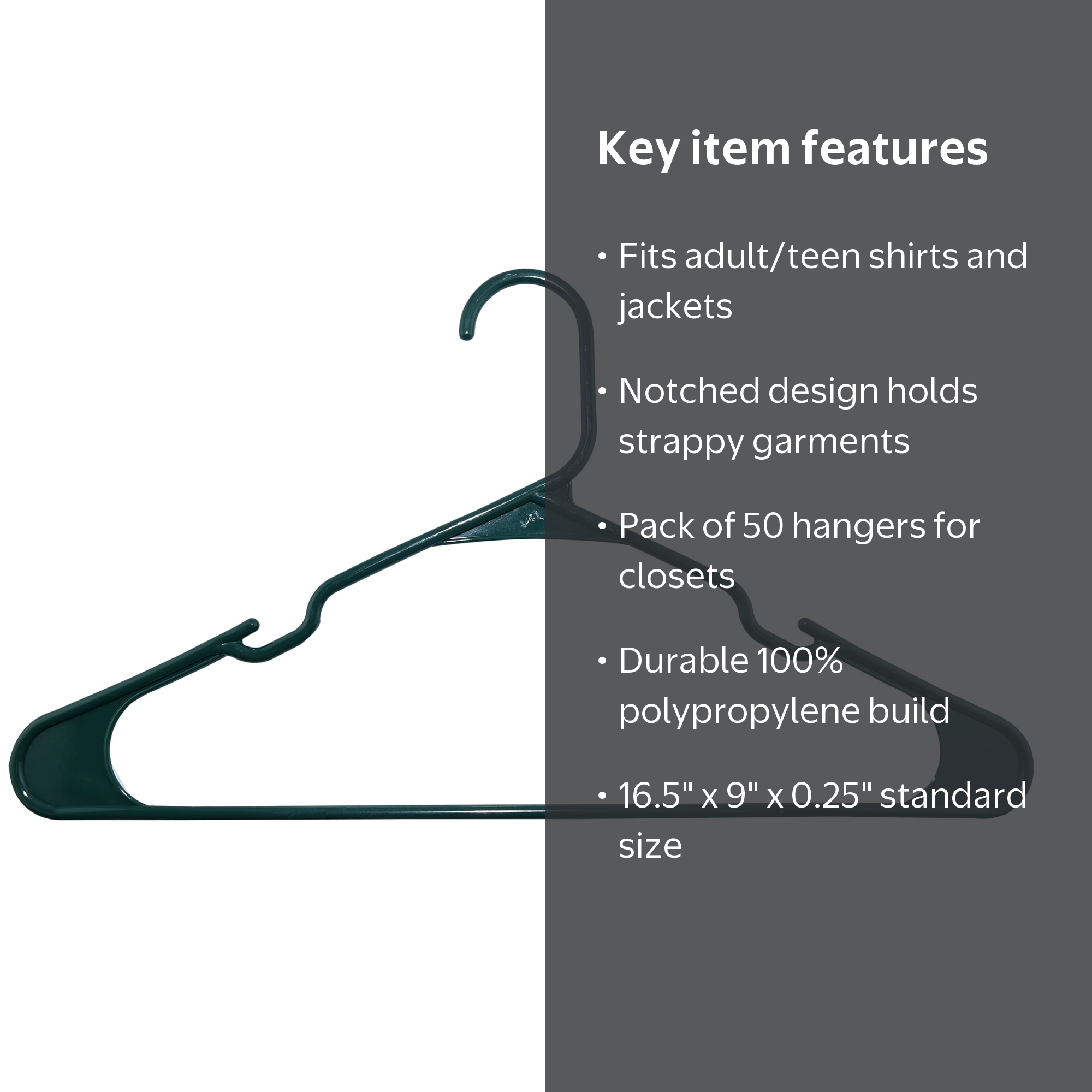 Mainstays Plastic Notched Adult Clothes Hangers, Green Blast, 50