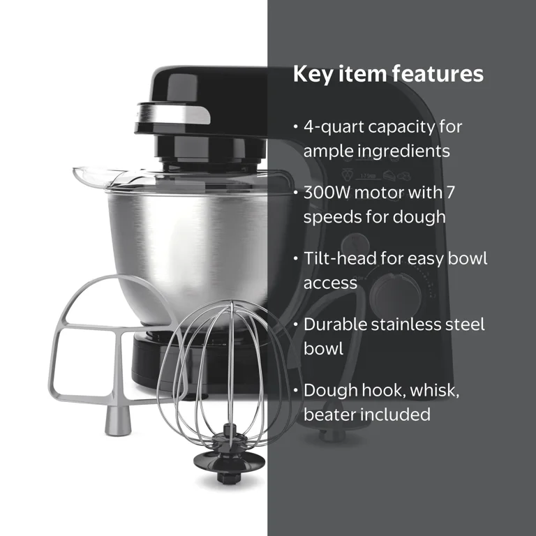 Hamilton Beach Kitchen Stand Mixer, 4 Quart, 7 Speeds, Easy Clean