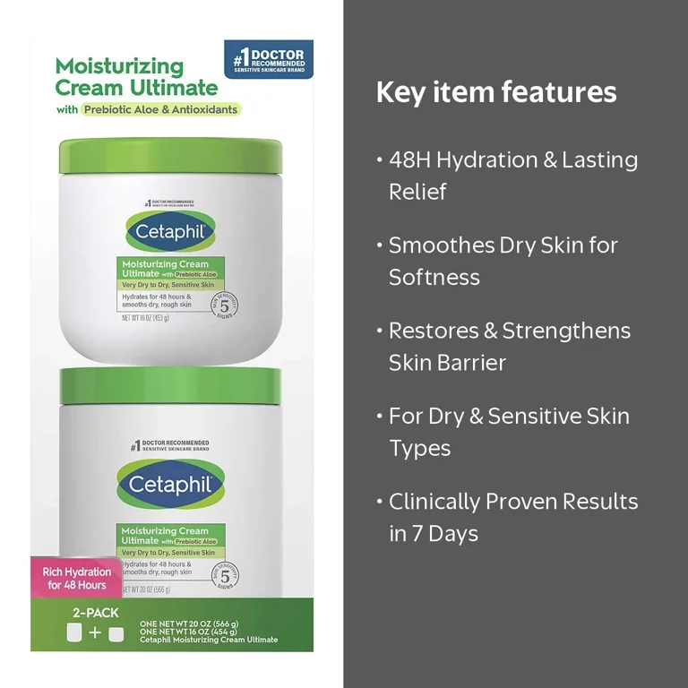 Cetaphil, Moisturizing Cream, 20 oz, with Prebiotic Aloe - Walmart.com