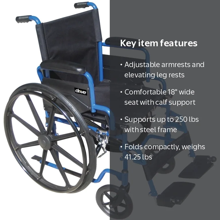 Drive Medical Blue Streak Wheelchair with Flipback Desk Arms