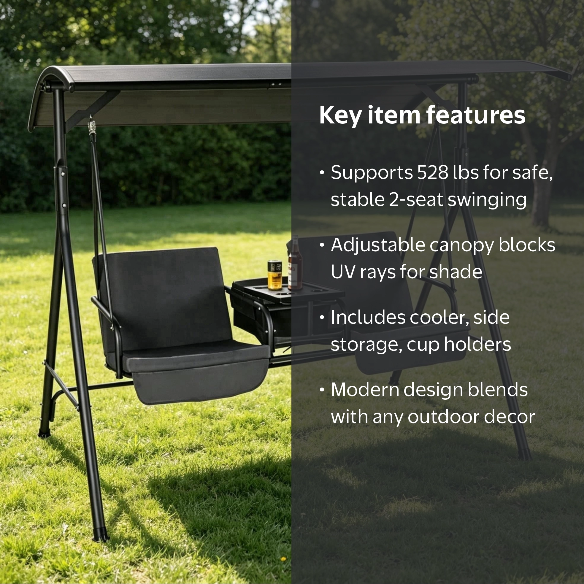 LAZZO 2-Seat Outdoor Patio Swing Chair, Canopy Porch Swing with