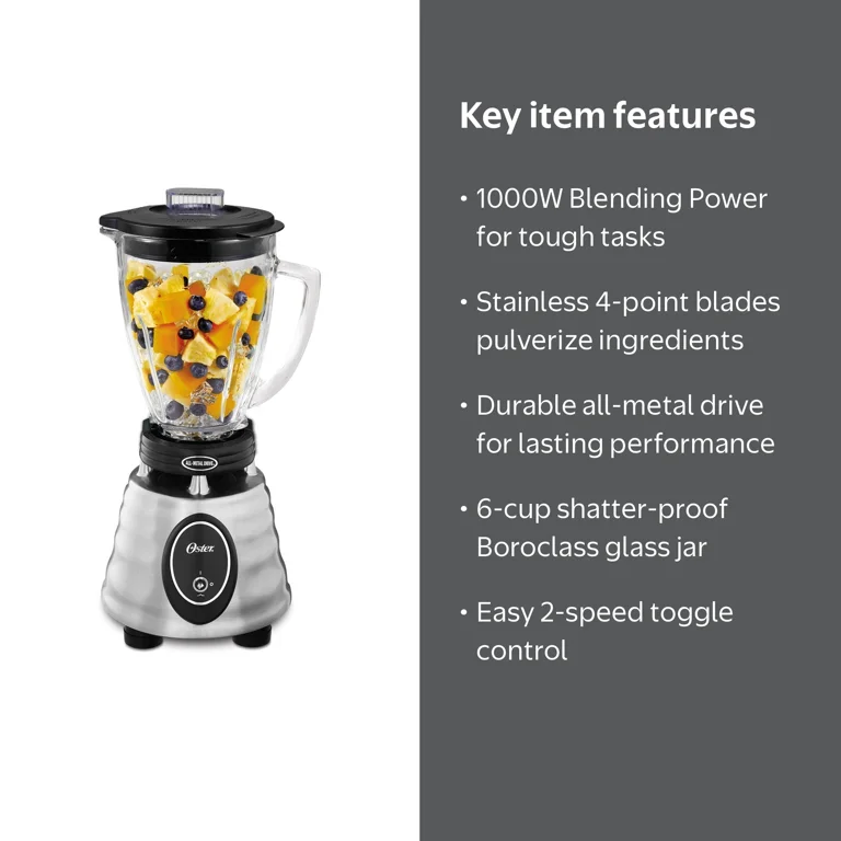 Oster Classic Series Heritage Blender, 1000 Watt, 6-Cup Glass Jar