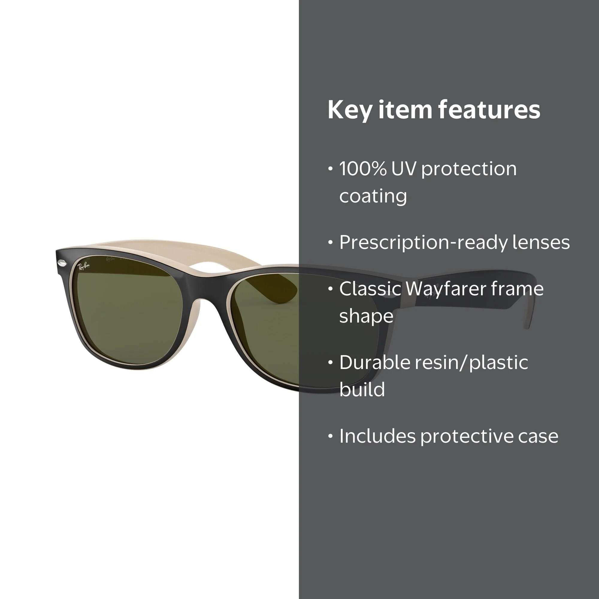 Ray-Ban Men's New Wayfarer RB2132 Sunglasses - Black, Full Rim