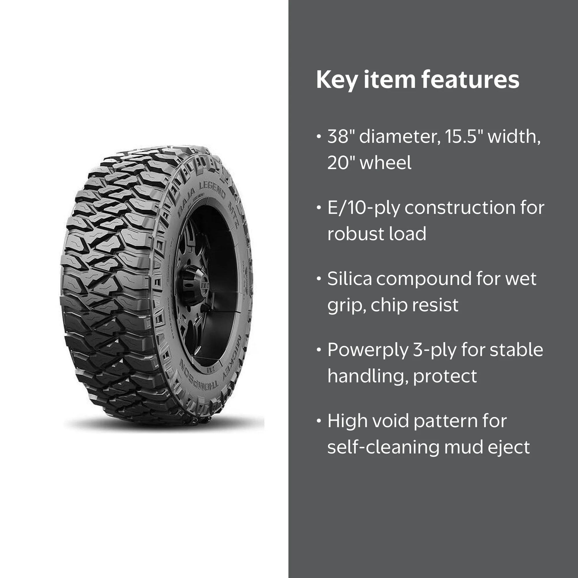 Mickey Thompson Baja Legend MTZ 38X15.50R20 E/10PLY BSW Mud