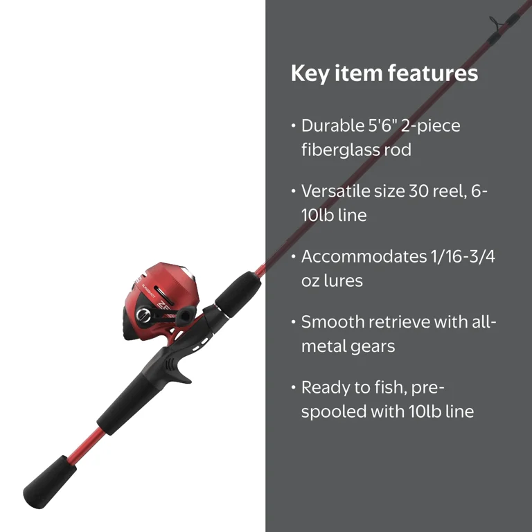 Zebco Slingshot Spincast Fishing Rod and Reel Combo, 5-foot 6-inch