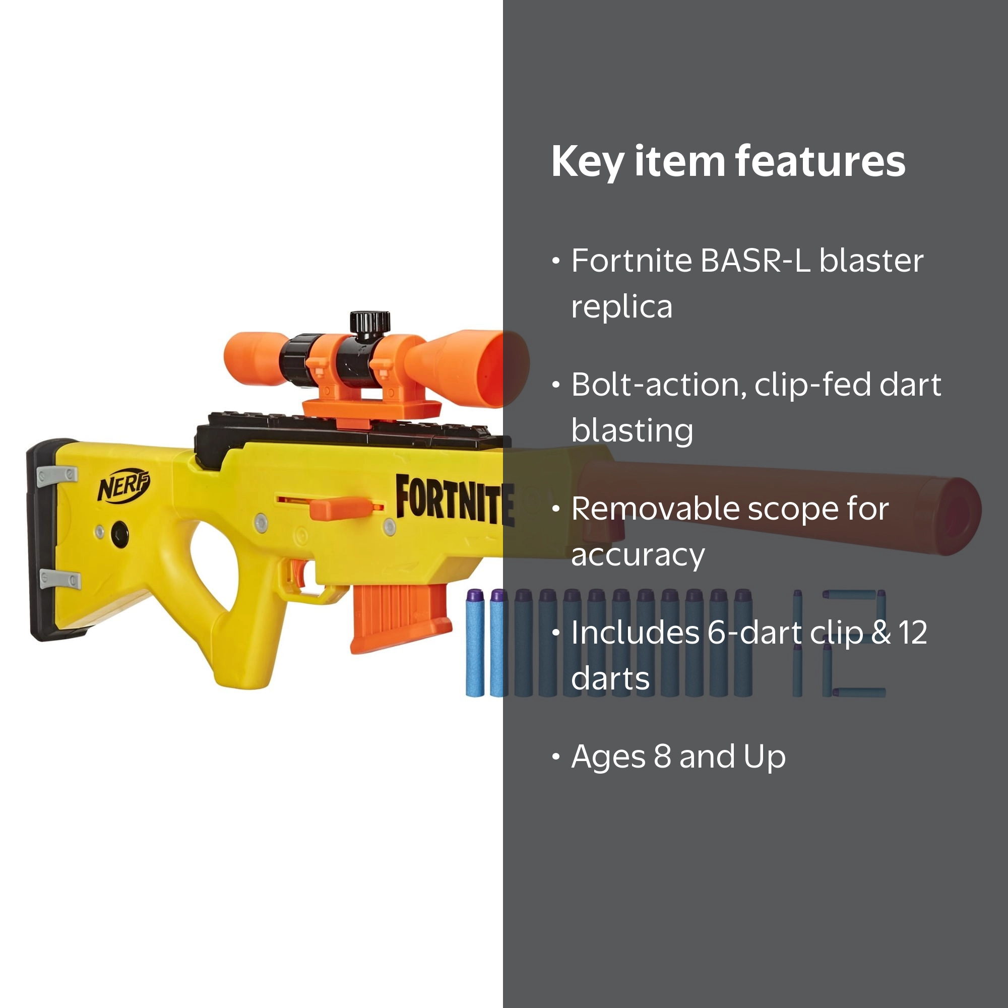 Nerf Fortnite BASR-L Bolt-Action Blaster with 12 Darts, Kids Toy