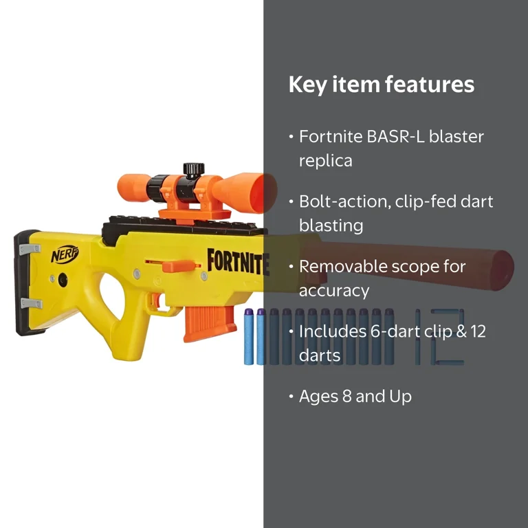 Nerf Fortnite BASR-L Bolt-Action Blaster with 12 Darts, Kids Toy