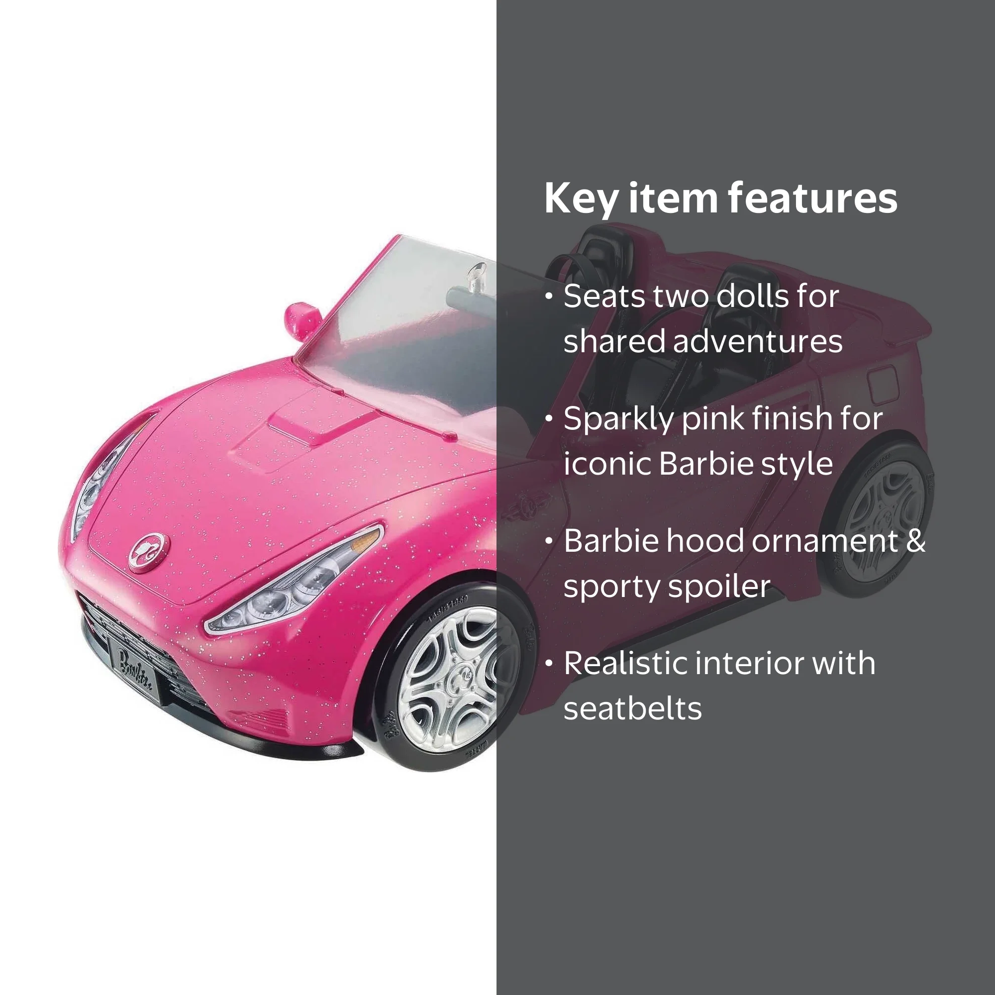 Barbie, Convertible Toy Car, Sparkly Pink 2-Seater - Walmart.com