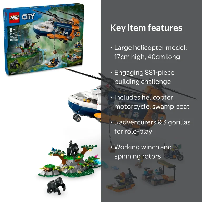 LEGO, Jungle Explorer Helicopter, 881 Pieces, Adventure Gift for
