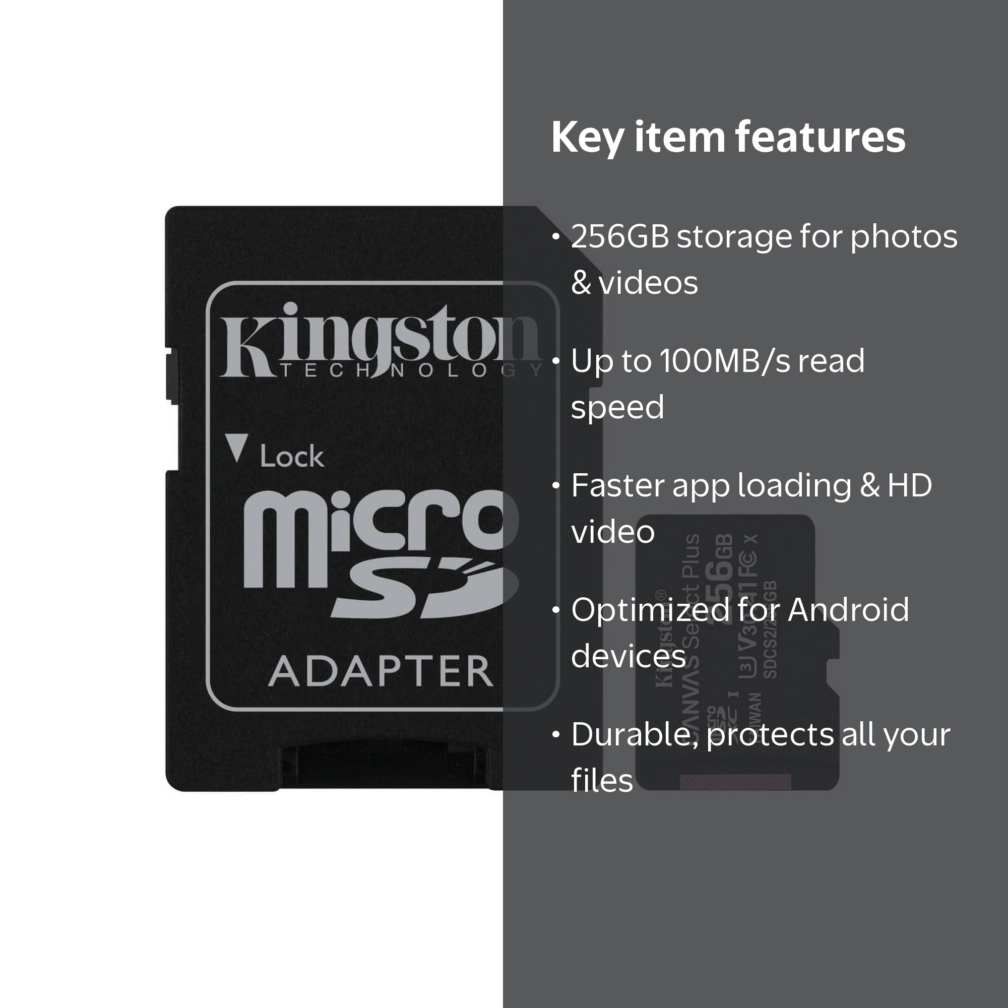Kingston 256GB microSDXC Canvas Select Plus, A1 Class 10 UHS-I