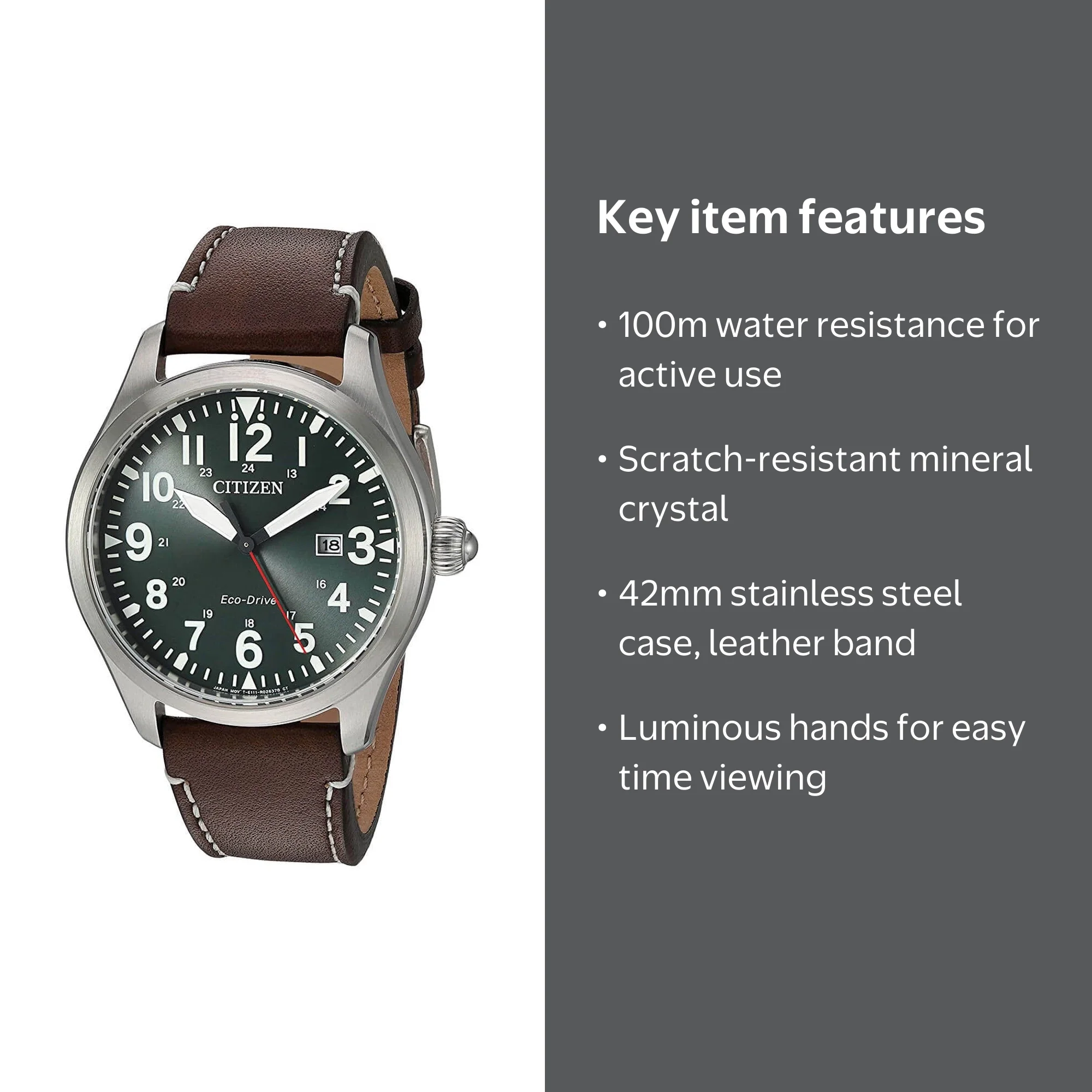 Citizen Men's Chandler Eco-Drive Watch, Green Dial, Brown Leather
