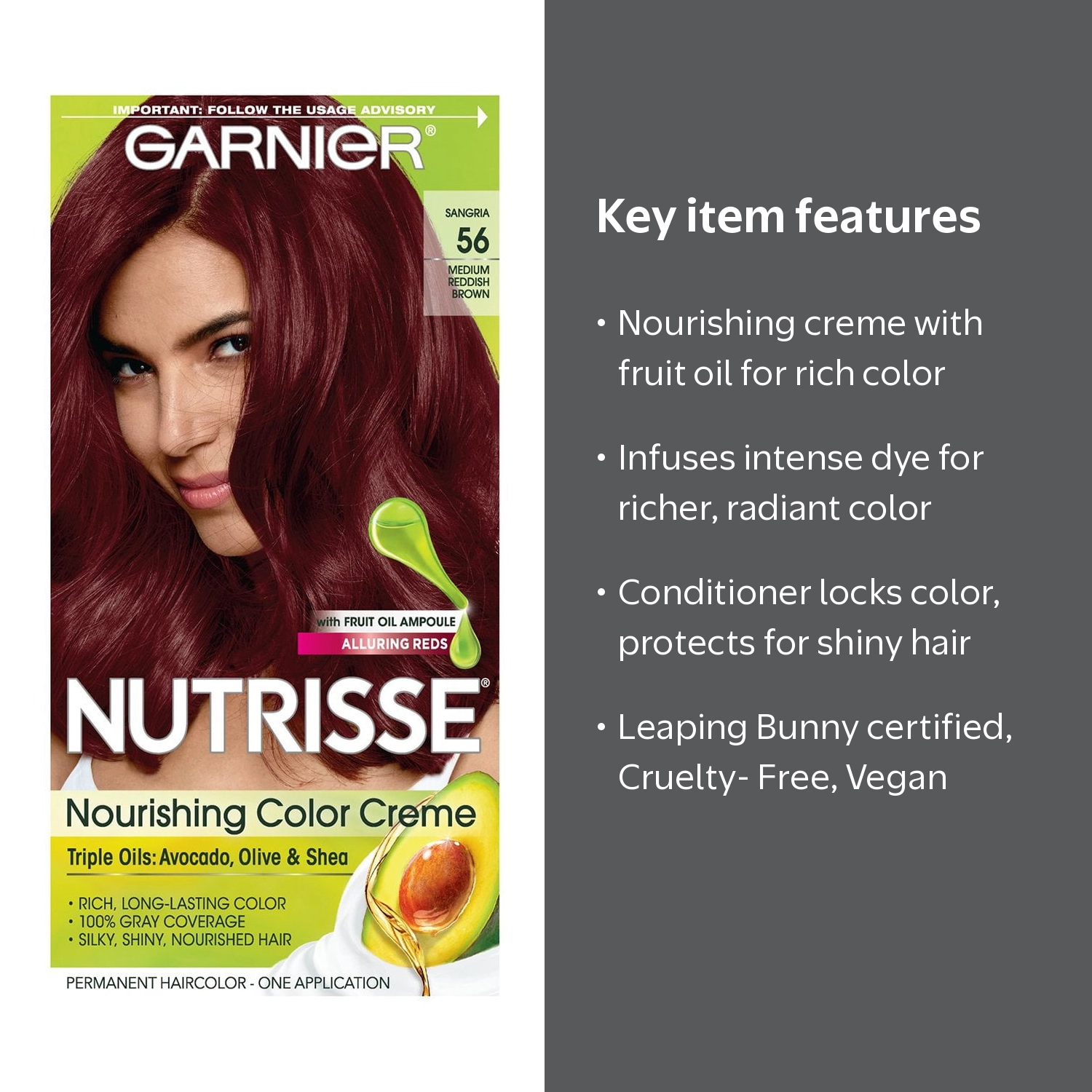 Garnier, Nourishing Hair Color Creme, 56 Sangria, Medium Reddish