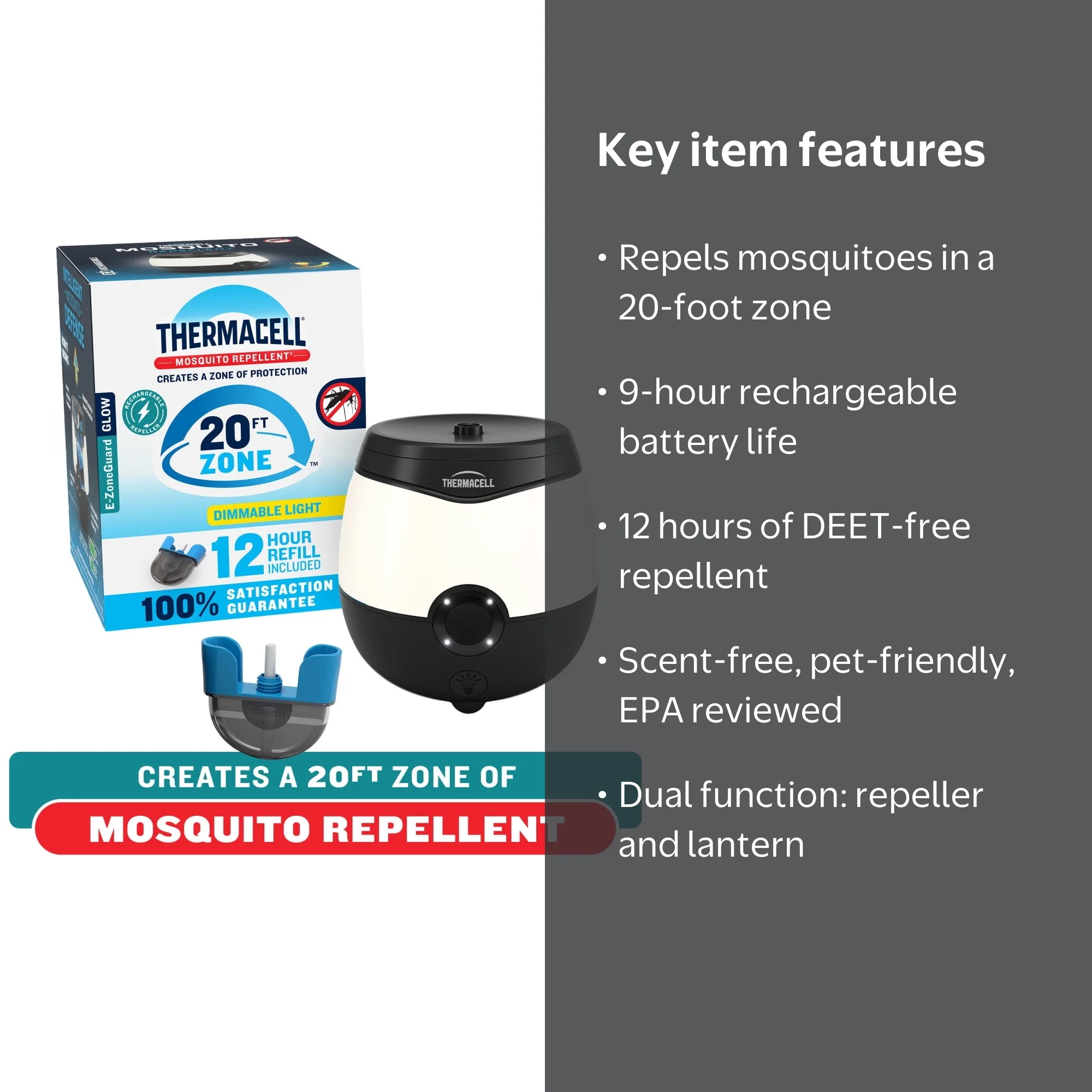 Thermacell E-ZoneGuard Glow Rechargeable Mosquito Repeller +