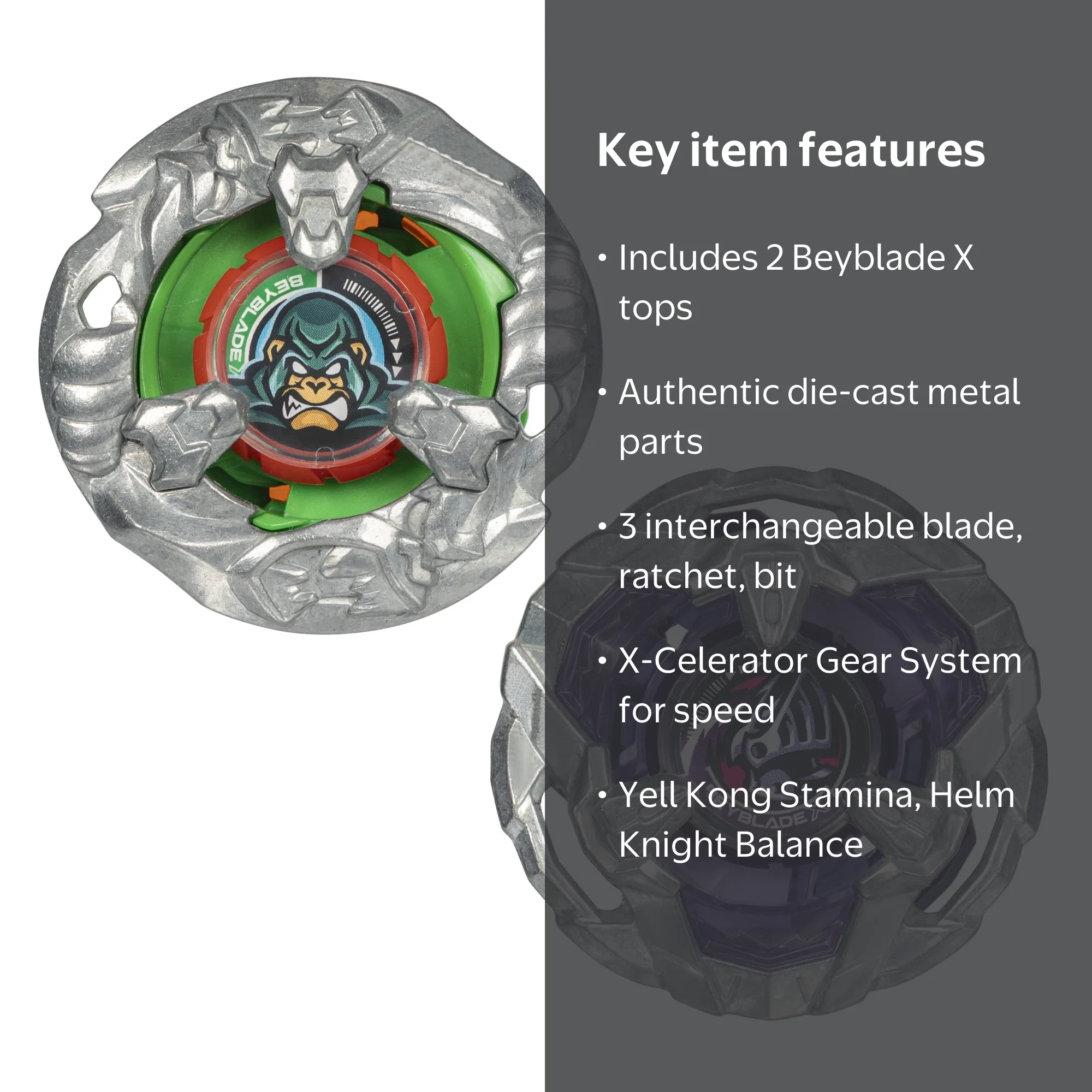 Beyblade X Yell Kong 3-60GB, Helm Knight 5-80T Battling Tops, Ages
