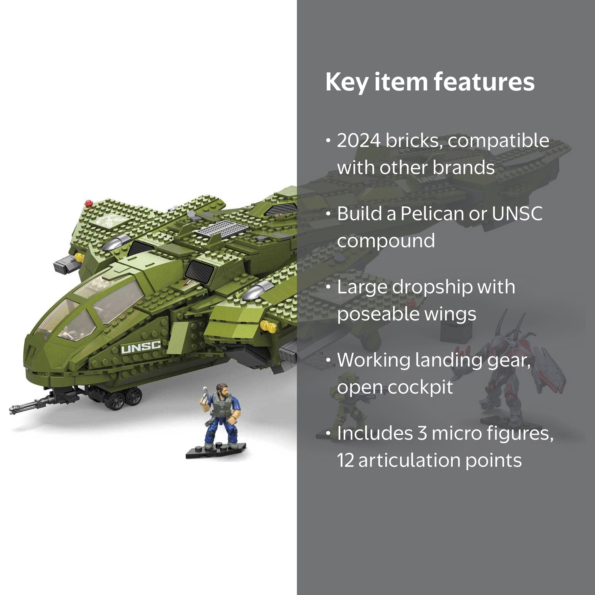 MEGA Halo Infinite Pelican Inbound Toy Vehicle Building Set with 3