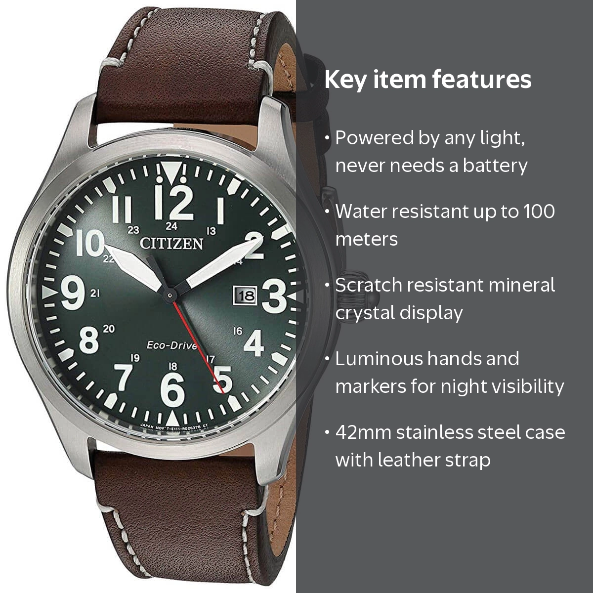 Citizen Chandler Eco-Drive Green Dial Dark Brown Leather Men's