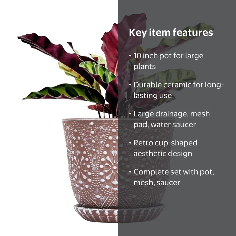 BESTSELER 10 Inch Plant Pot, Ceramic Planter with Drainage Holes
