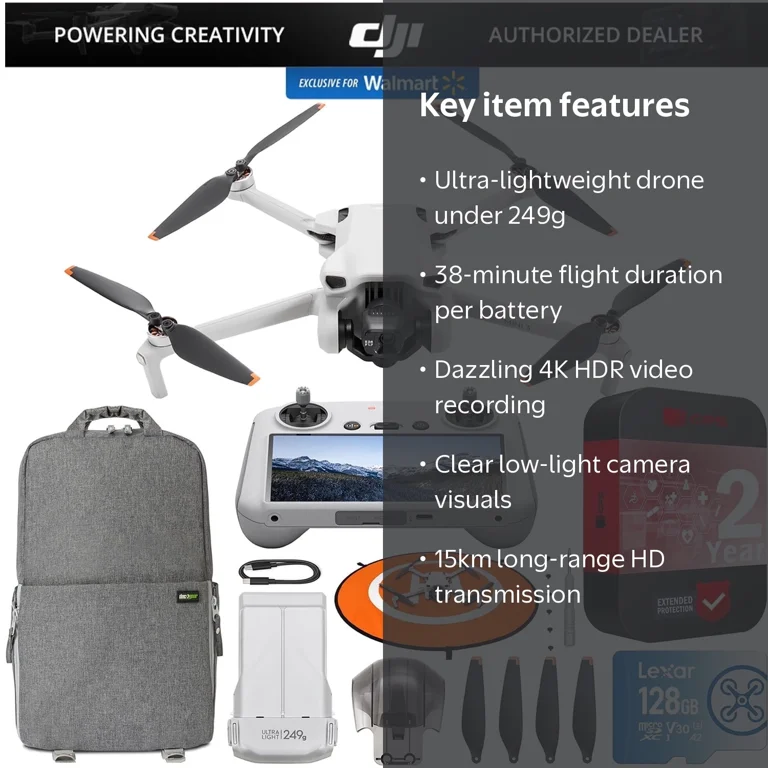 DJI Mini 3 Quadcopter Drone, 4K Camera, Smart RC Remote, 38min Fly
