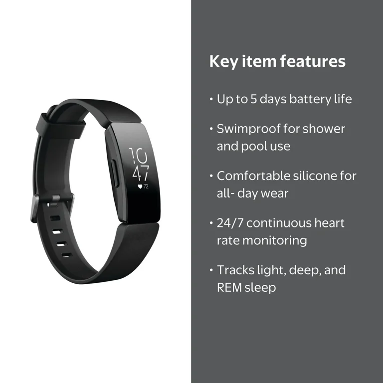 Fitbit Inspire HR Fitness Tracker, Small and Large Wristbands