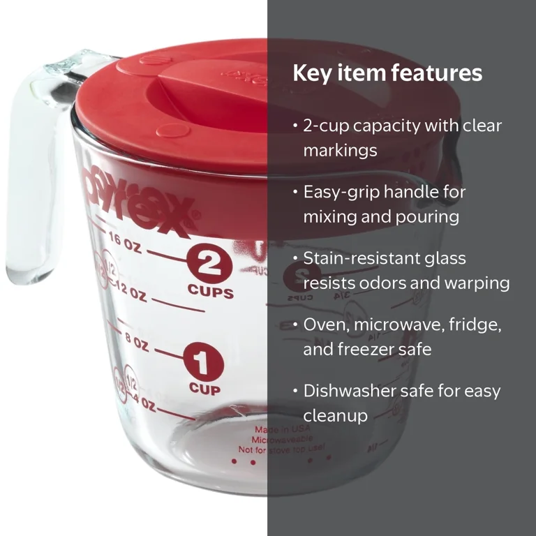 Pyrex Glass 2 Cup Measuring Cup with Durable Plastic Lid - Walmart.com
