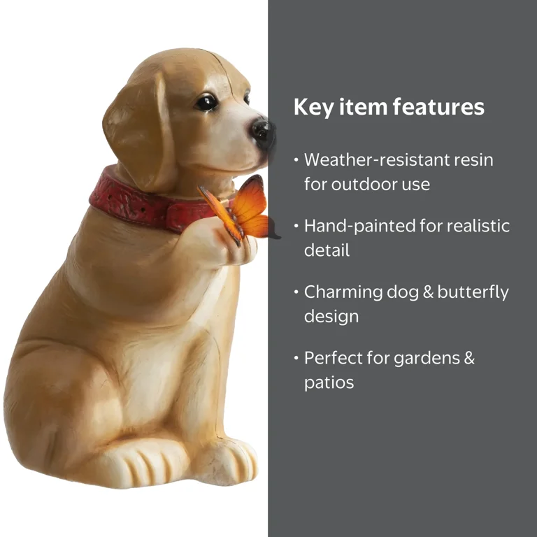 Mainstays Resin Dog Outdoor Garden Statue with Butterfly, Weather