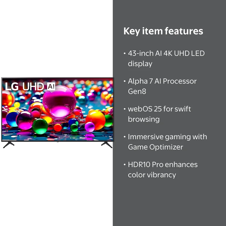Restored LG 43 Inch UA77 Series LED AI 4K UHD Smart webOS TV (2025