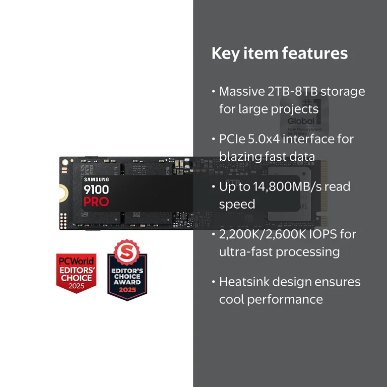 Samsung, SSD 9100 PRO 2TB, PCIe 5.0x4 M.2 2280, Ultra-Fast Storage