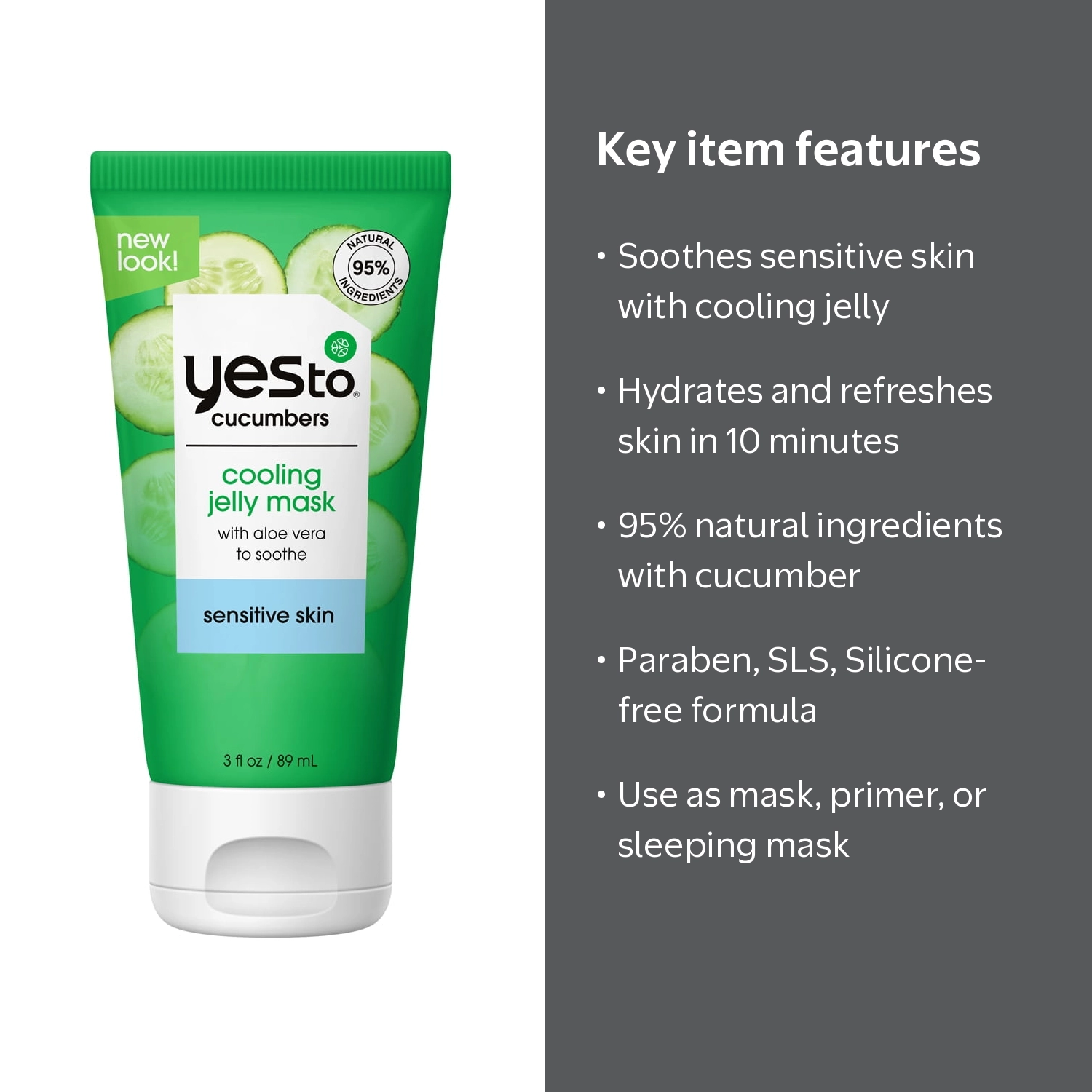 Yes To Cucumbers Cooling Jelly Face Mask 3 Oz for Sensitive Skin