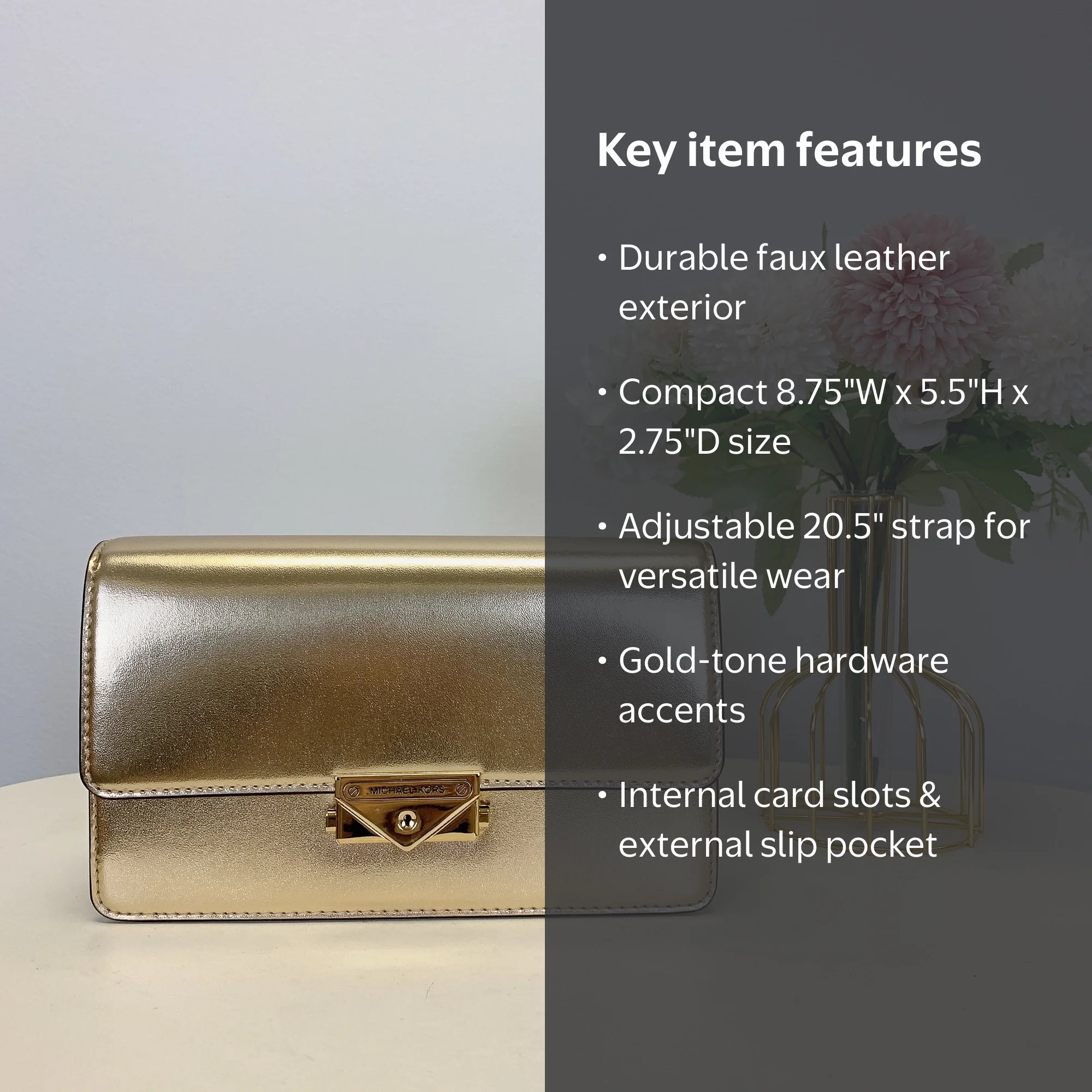 Michael Kors Cece Medium Metallic Faux Leather Clutch, Pale Gold
