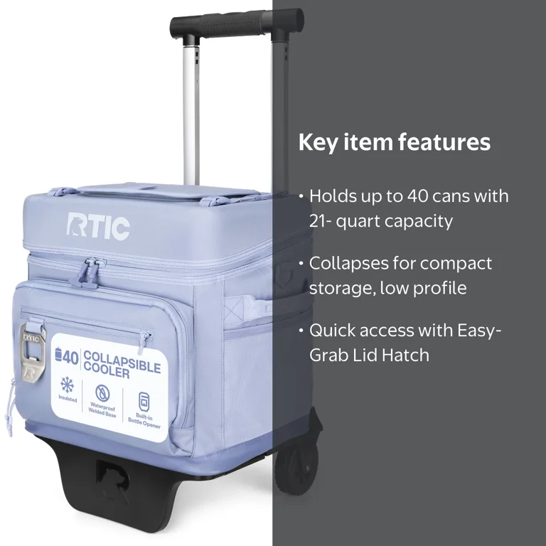 RTIC 40-Can, 21 Qt, Collapsible Wheeled Cooler with Bottle Opener