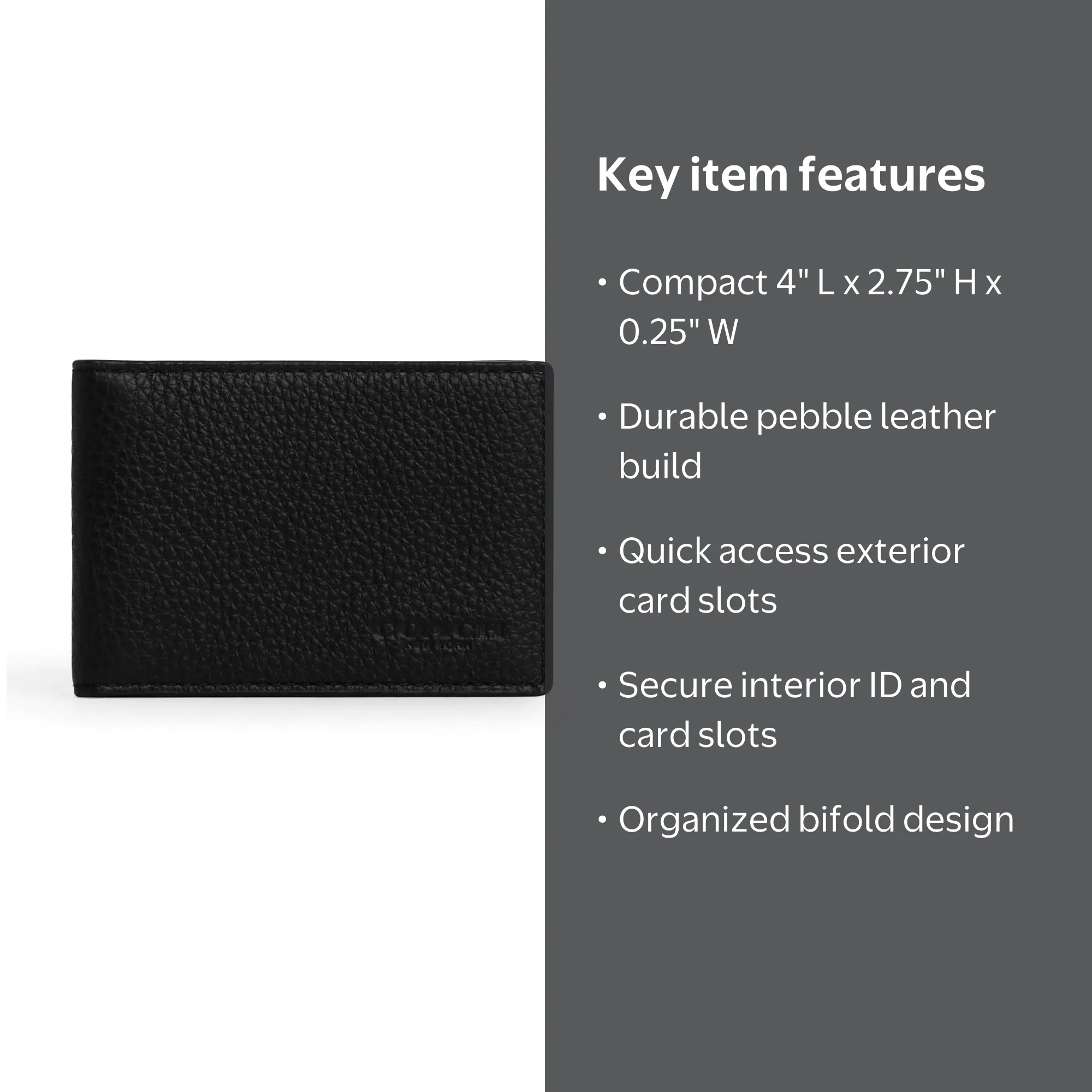 Coach Men's Small Bifold Pebbled Leather Card Case (Black