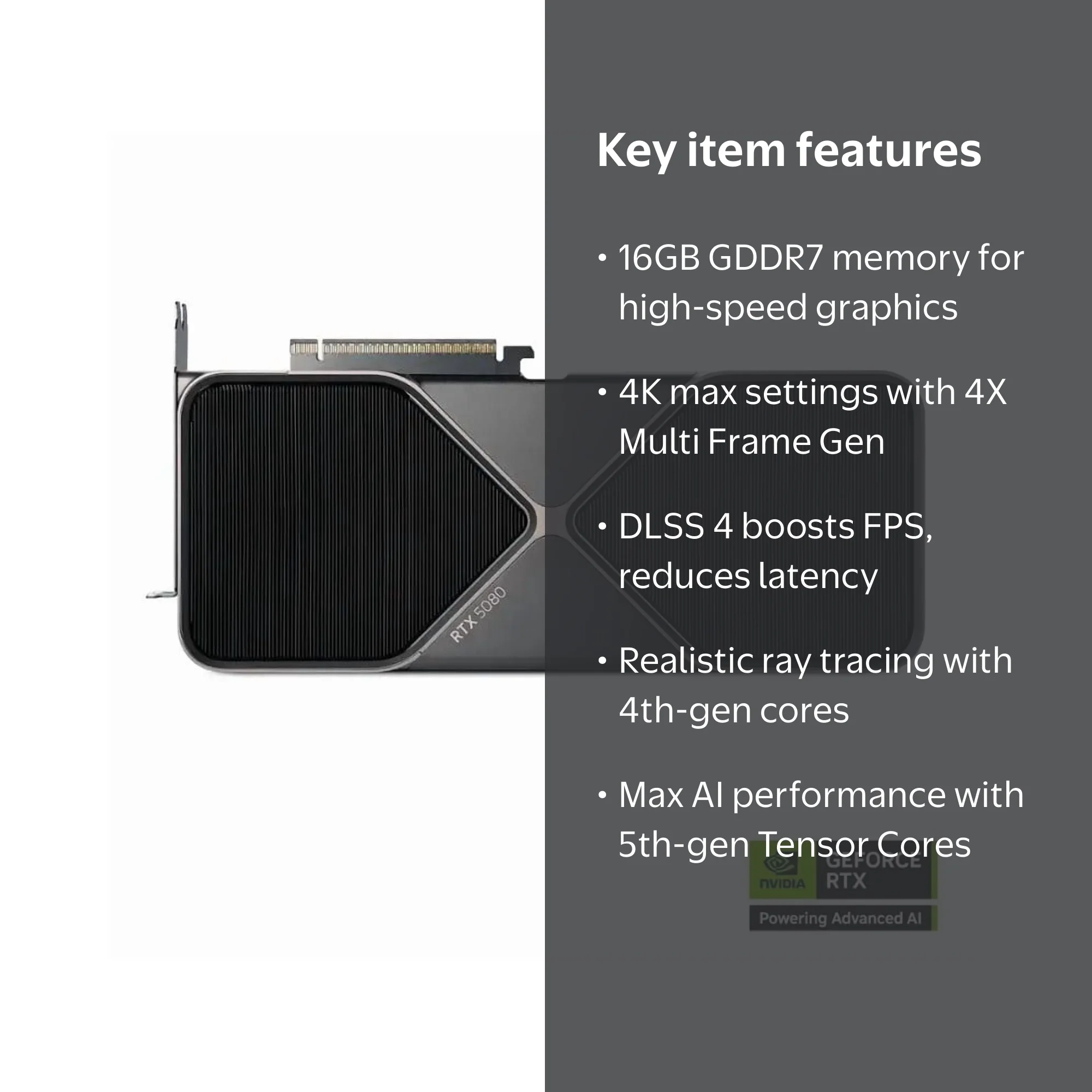 NVIDIA GeForce RTX 5080 Graphic Card, 16GB GDDR7, AI Ray Tracing