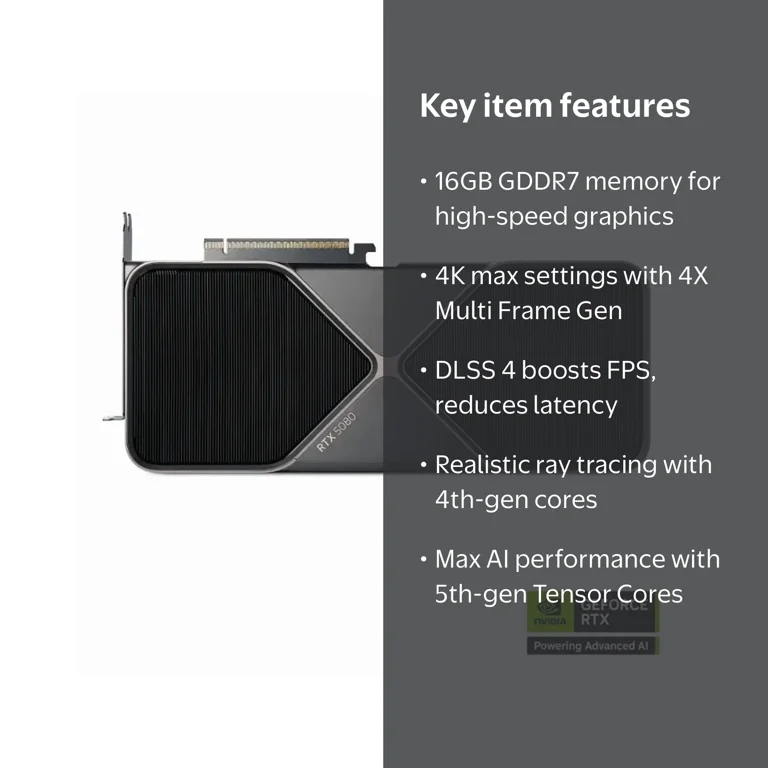 NVIDIA GeForce RTX 5080 Graphic Card, 16GB GDDR7, AI Ray Tracing