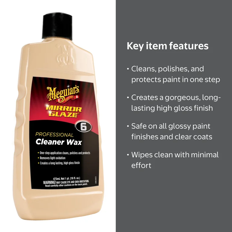Meguiar's, Mirror Glaze Cleaner Wax, M06 16 oz, All Glossy Paint