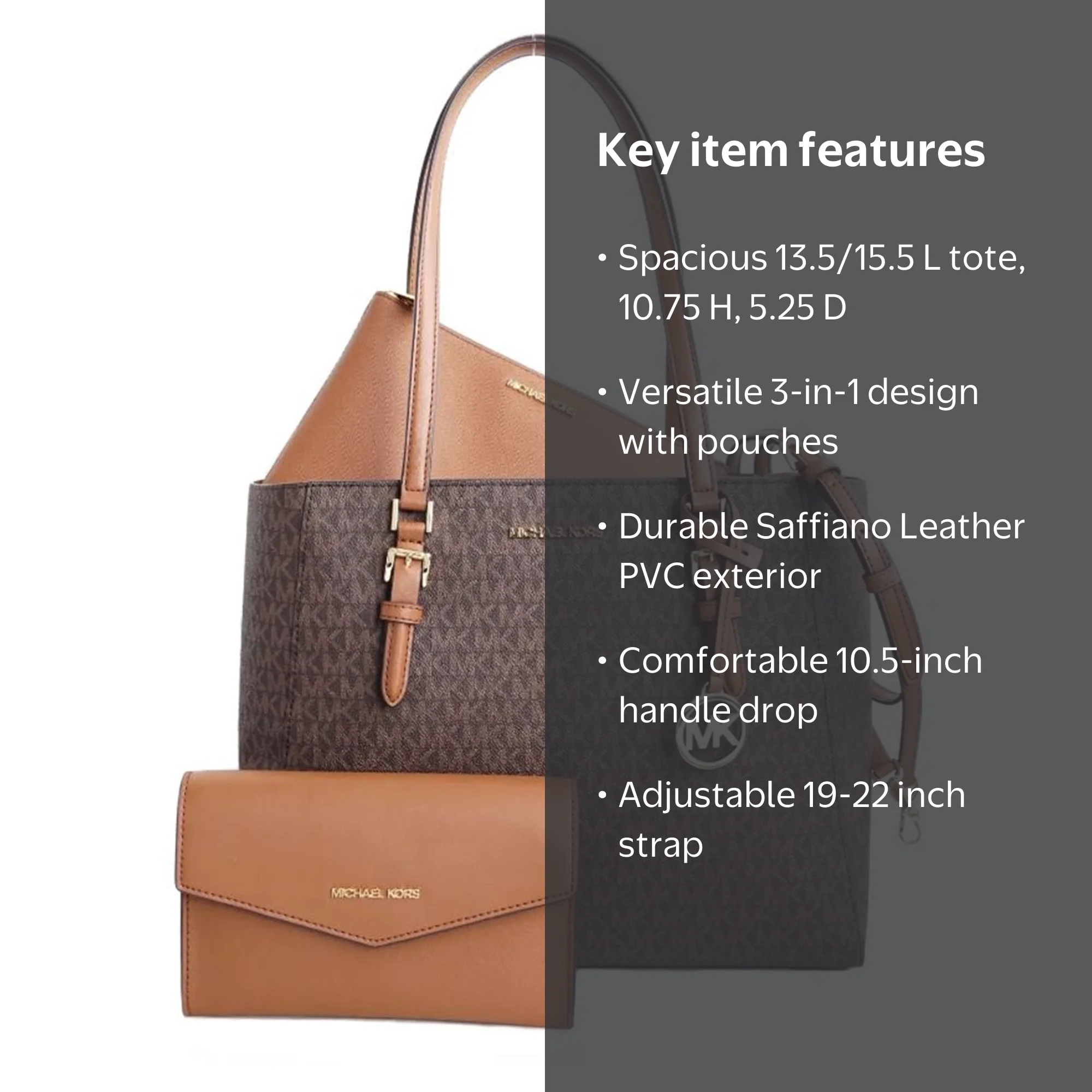 Michael Kors Charlotte 3-in-1 Tote Crossbody, Large, Brown