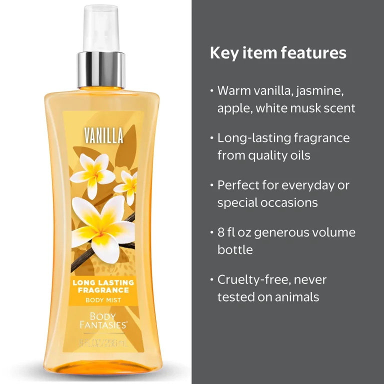 Body Fantasies, Body Spray, Vanilla 8 fl oz, Long Lasting