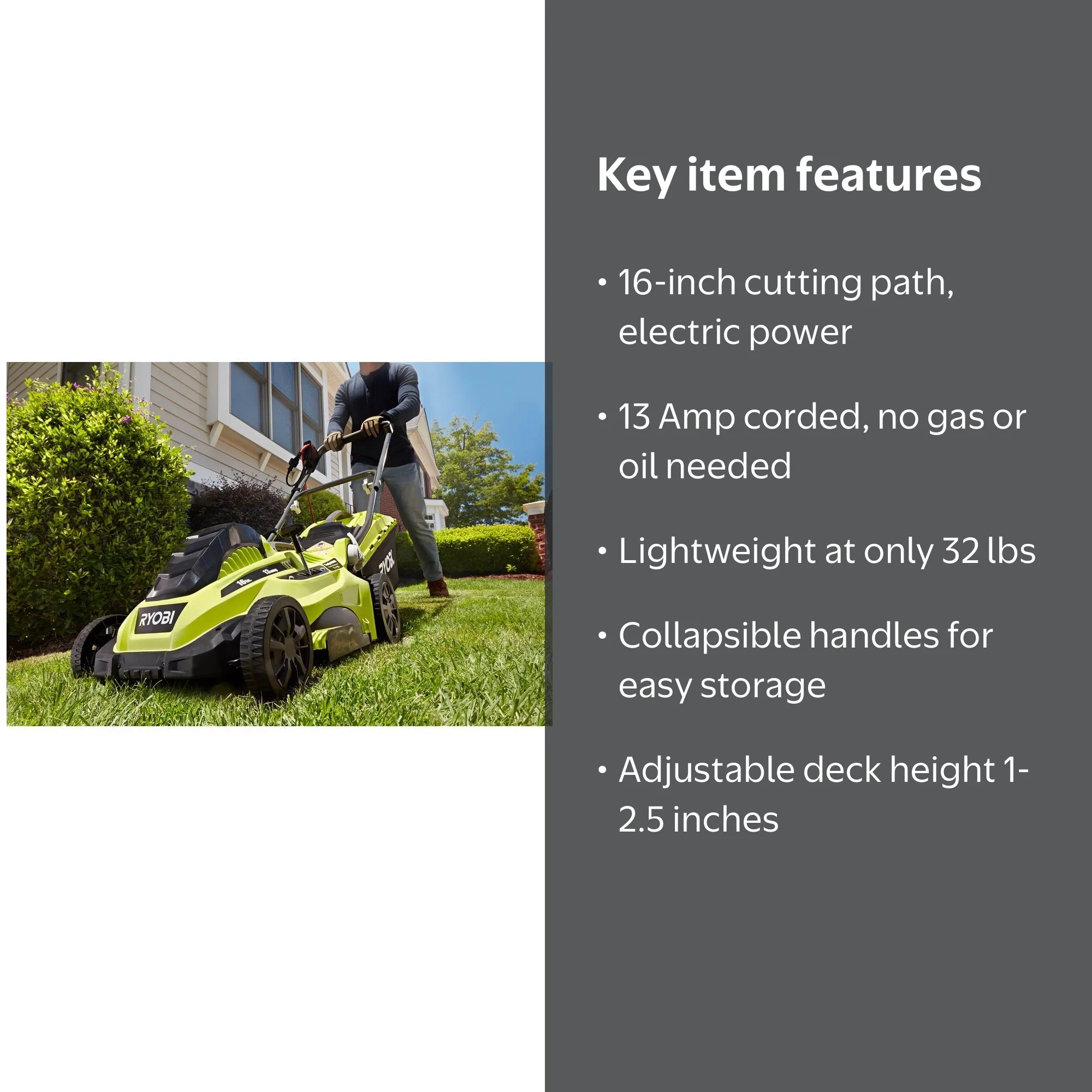RYOBI 16 in. 13 Amp Corded Electric Walk Behind Push Mower